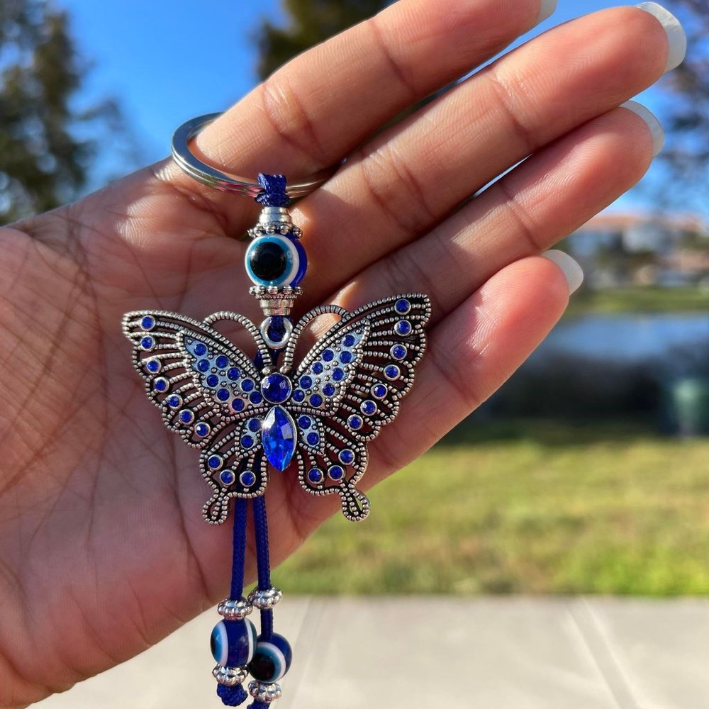 FLAPI Blue Evil Eye For Good Luck Butterfly Keychain